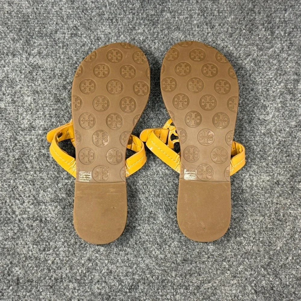 Tory Burch Miller Sandals Womens 6.5 Lemon Yellow Patent Leather Thong Flip Flop